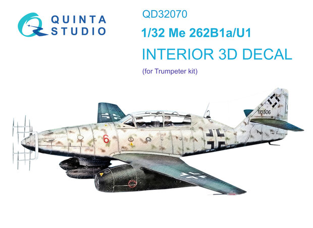 Quinta Studio QD32070 - Me 262B1a/U-1 3D-Printed & coloured Interior on decal paper (for Trumpeter kit) - 1:32