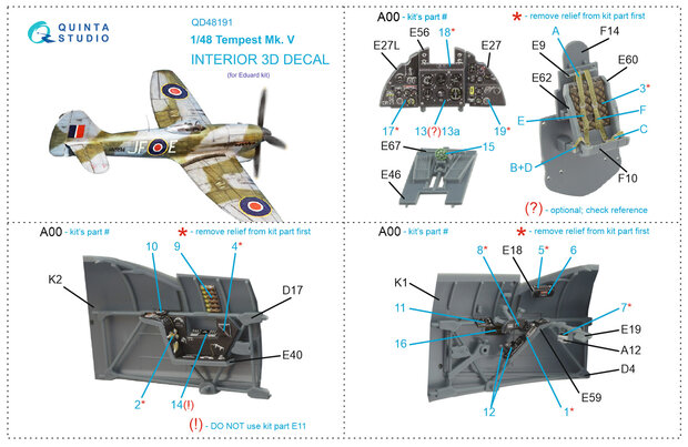 Quinta Studio QD48191 - Tempest Mk.V 3D-Printed & coloured Interior on decal paper (for Eduard kit) - 1:48