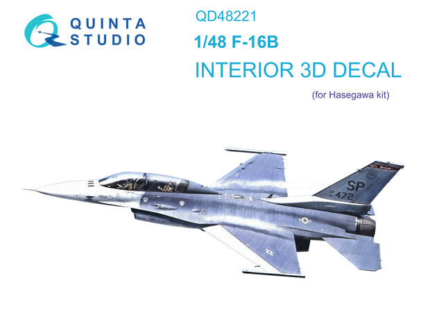 Quinta Studio QD48221 - F-16B 3D-Printed & coloured Interior on decal paper (for Hasegawa kit) - 1:48