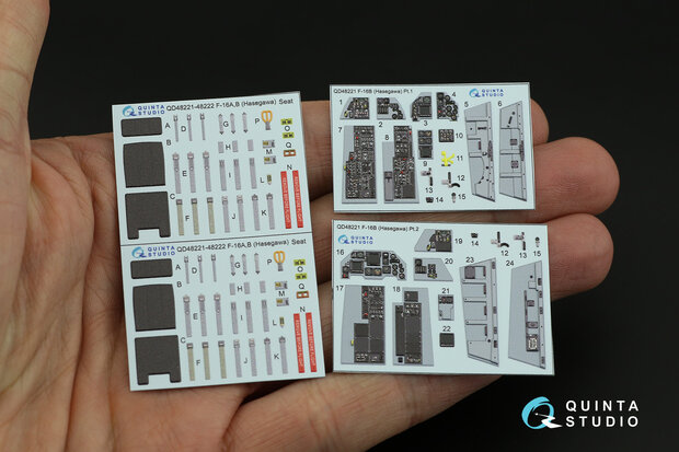 Quinta Studio QD48221 - F-16B 3D-Printed & coloured Interior on decal paper (for Hasegawa kit) - 1:48