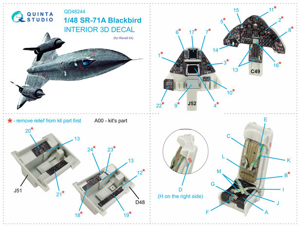 Quinta Studio QD48244 - SR-71A 3D-Printed & coloured Interior on decal paper (for Revell kit) - 1:48