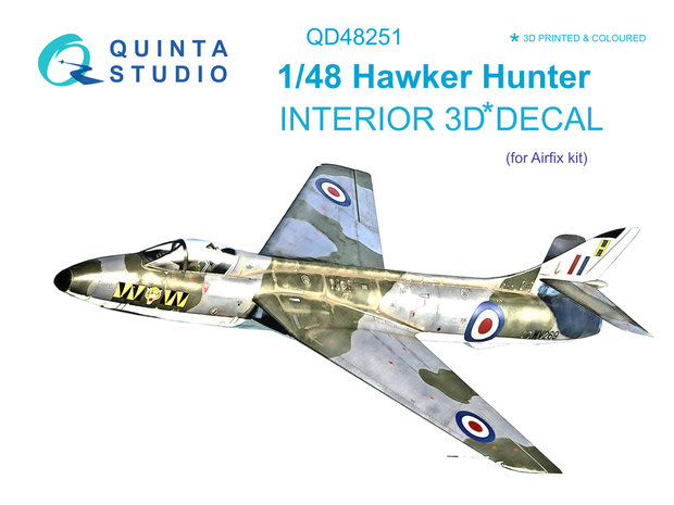 Quinta Studio QD48251 - Hawker Hunter 3D-Printed & coloured Interior on decal paper (for Airfix kit) - 1:48