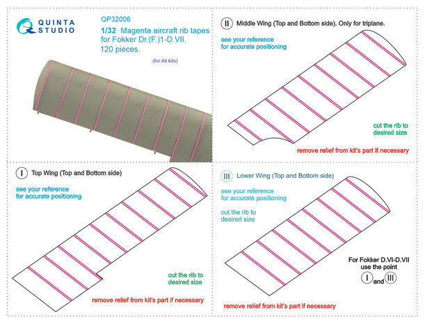 Quinta Studio QP32006 - Magenta rib tapes Fokker Dr. (F.)I-D.VII (All kits) - 1:32