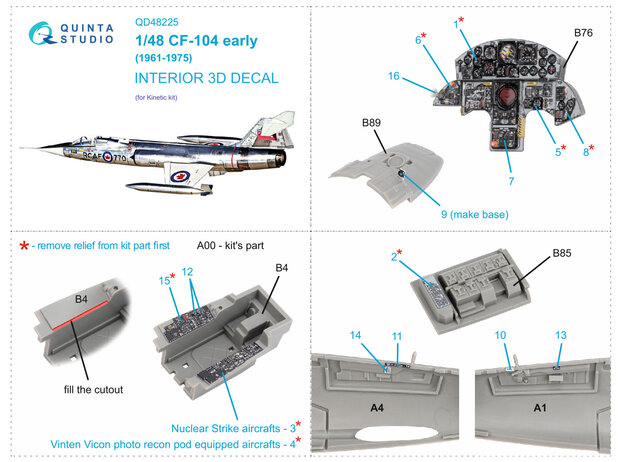 Quinta Studio QD48225 - CF-104 Early 3D-Printed & coloured Interior on decal paper (for Kinetic kit) - 1:48