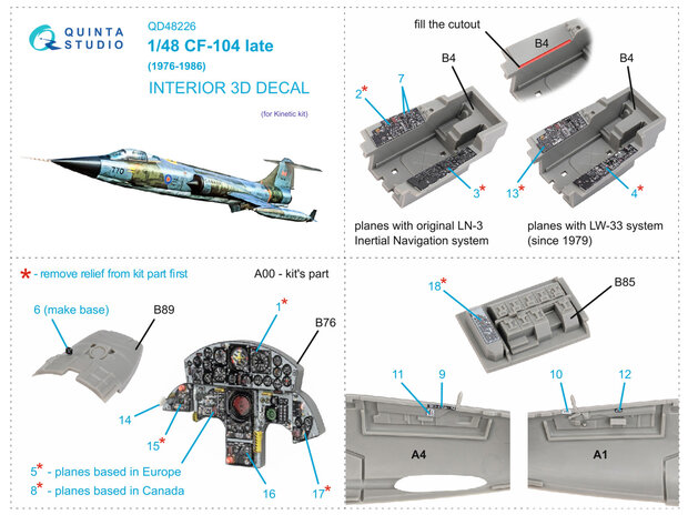 Quinta Studio QD48226 - CF-104 Late 3D-Printed & coloured Interior on decal paper (for Kinetic kit) - 1:48