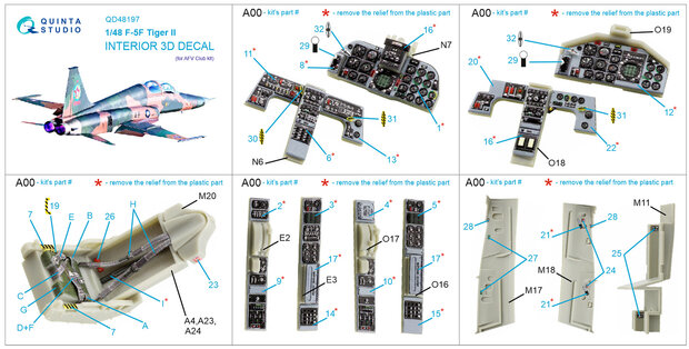 Quinta Studio QD48197 - F-5F Tiger II 3D-Printed & coloured Interior on decal paper (for AFV Club kit) - 1:48