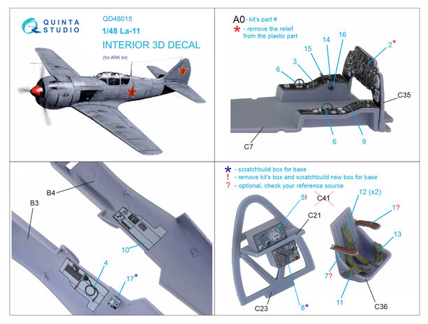 Quinta Studio QD48015 - La-11 3D-Printed & coloured Interior on decal paper (for ARK kit) - 1:48