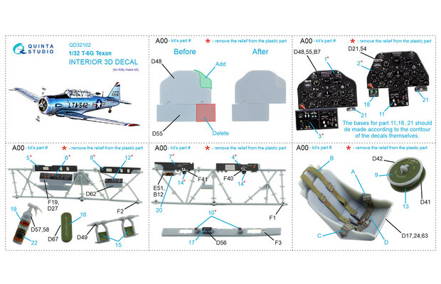 Quinta Studio QD32102 - T-6G 3D-Printed & coloured Interior on decal paper (for Kitty Hawk kit) - 1:32