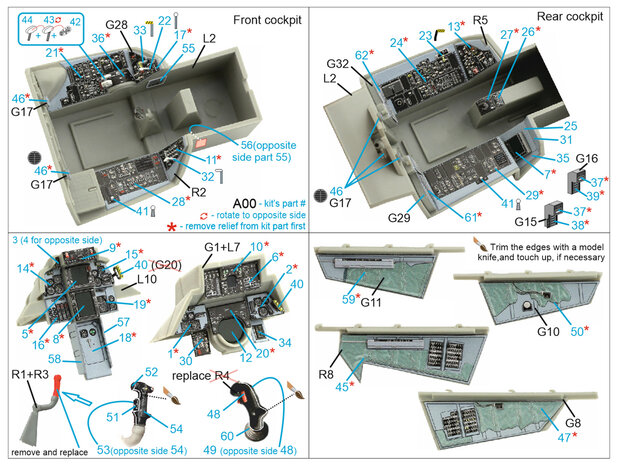 Quinta Studio QD32098 - F-14A 3D-Printed & coloured Interior on decal paper (for Trumpeter kit) - 1:32