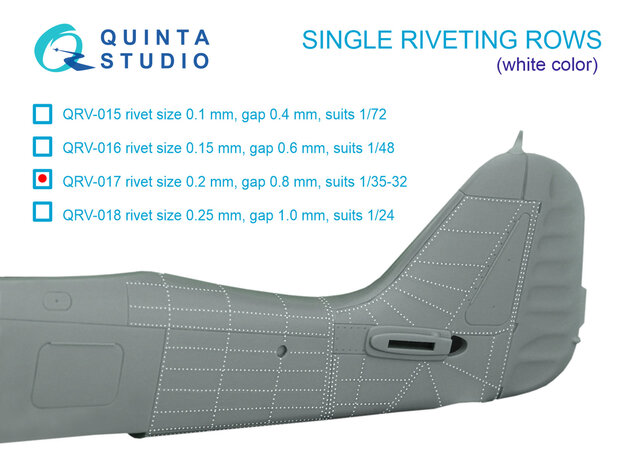 Quinta Studio QRV-017 - Single riveting rows (rivet size 0.20 mm, gap 0.8 mm), White color, total length 5.8 m/19 ft - 1:32