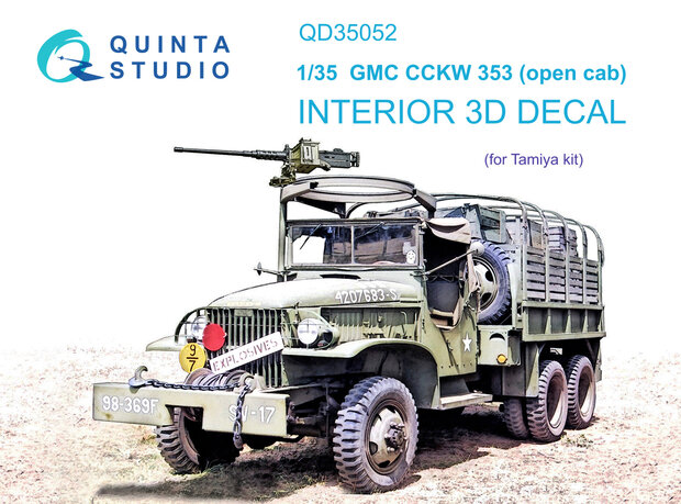 Quinta Studio QD35052 - GMC CCKW 353 (open cab) 3D-Printed & coloured Interior on decal paper (for Tamiya kit) - 1:35