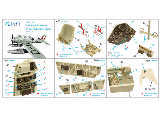 Quinta Studio QD32138 - Ar 196A/B 3D-Printed & coloured Interior on decal paper (for Revell kit) - 1:32