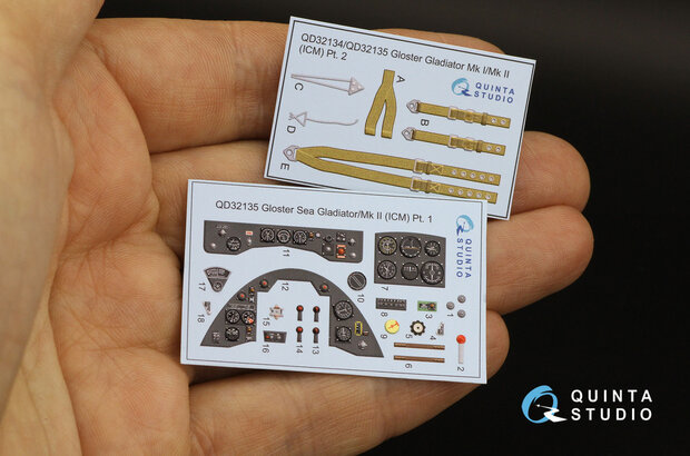 Quinta Studio QD32135 - Gloster Gladiator Mk II 3D-Printed & coloured Interior on decal paper (for ICM kit) - 1:32