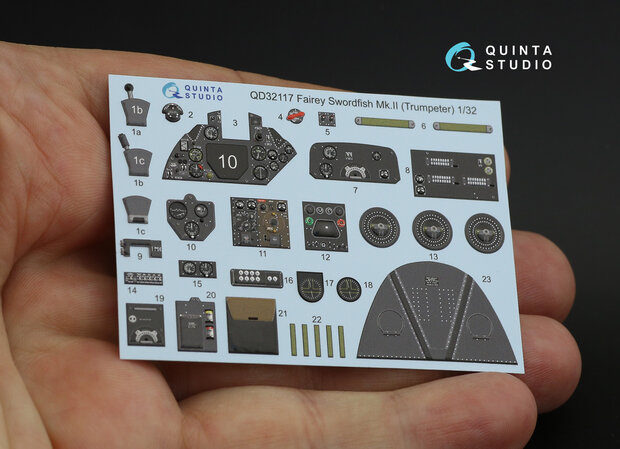 Quinta Studio QD32117 - Fairey Swordfish Mk.II 3D-Printed & coloured Interior on decal paper (for Trumpeter kit) - 1:32