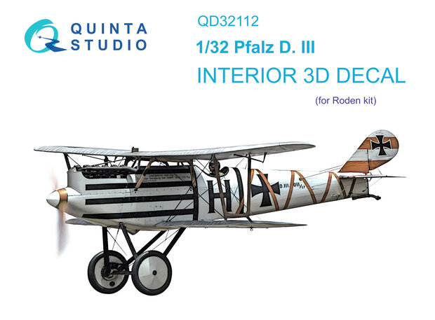 Quinta Studio QD32112 - Pfalz D.III 3D-Printed & coloured Interior on decal paper (for Roden kit) - 1:32