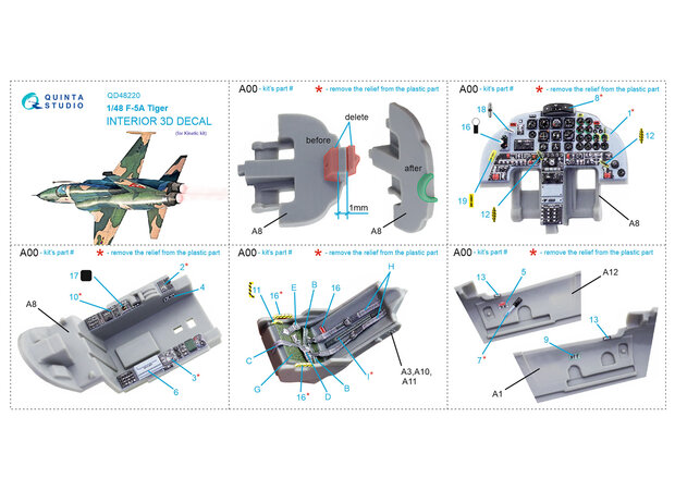 Quinta Studio QD48220 - F-5A 3D-Printed & coloured Interior on decal paper (for Kinetic kit) - 1:48