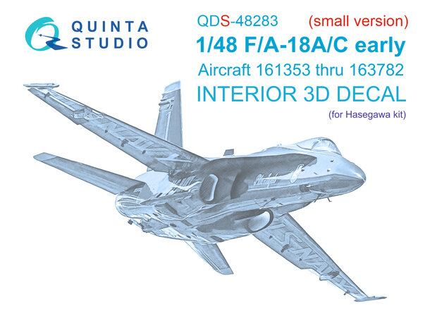 Quinta Studio QDS-48283 - F/A-18A / C early 3D-Printed & coloured Interior on decal paper (for Hasegawa kit) - Small Version - 1:48