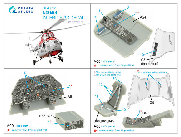 Quinta Studio QD48322 - Mi-4 3D-Printed & coloured Interior on decal paper (for Trumpeter kit) - 1:48