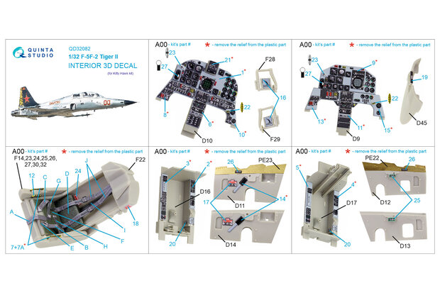 Quinta Studio QD32082 - F-5F-2 3D-Printed & coloured Interior on decal paper (for KittyHawk kit) - 1:32