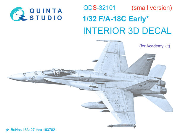 Quinta Studio QDS-32101 - F/A-18C Early 3D-Printed & coloured Interior on decal paper (for Academy kit) - Small Version - 1:32