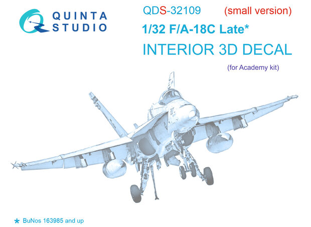 Quinta Studio QDS-32109 - F/A-18C Late 3D-Printed & coloured Interior on decal paper (for Academy kit) - Small Version - 1:32