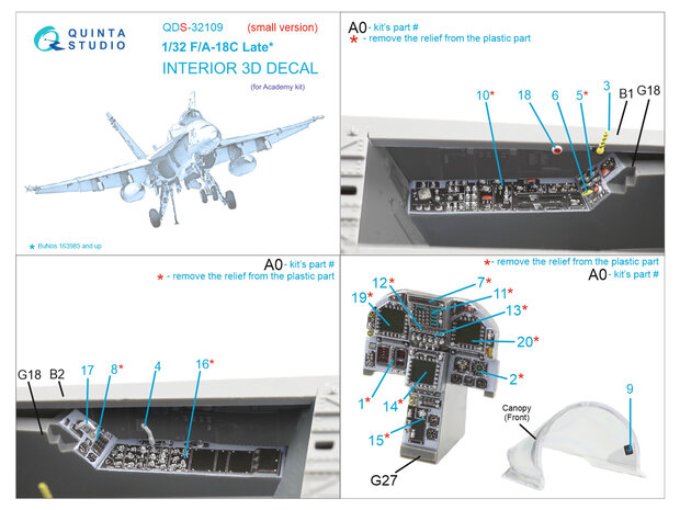 Quinta Studio QDS-32109 - F/A-18C Late 3D-Printed & coloured Interior on decal paper (for Academy kit) - Small Version - 1:32