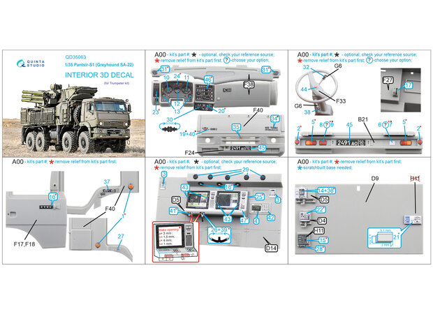 Quinta Studio QD35063 - Pantsir-S1  (SA-22 Greyhound) 3D-Printed & coloured Interior on decal paper (for Trumpeter kit) - 1:35