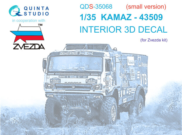 Quinta Studio QDS-35068 - KAMAZ-43509 3D-Printed & coloured Interior on decal paper (for Zvezda kit) - Small Version - 1:35