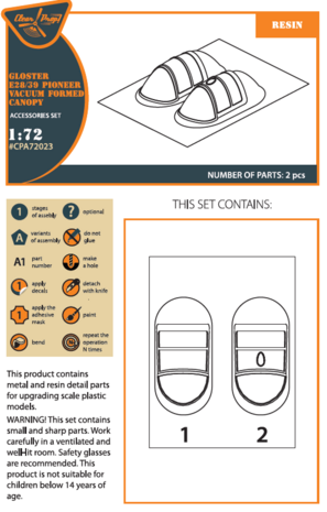 Clear Prop Models CPA72023 - Gloster E28/39 Pioneer vacuum formed canopy - 1:72