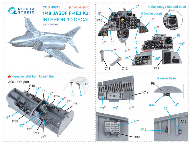 Quinta Studio QDS-48245 - F-4EJ Kai 3D-Printed & coloured Interior on decal paper (for ZM SWS kit) - Small Version - 1:48