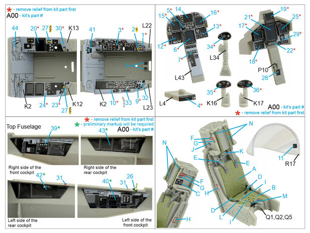 Quinta Studio QD32100 - F/A-18F late / EA-18G 3D-Printed & coloured Interior on decal paper (for Trumpeter kit) - 1:32