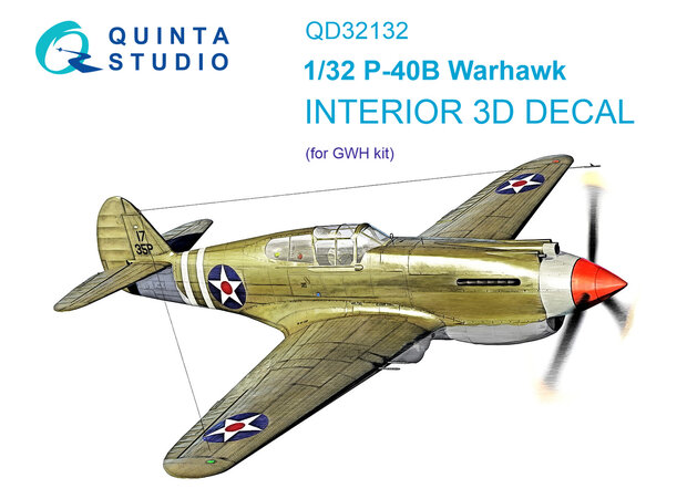 Quinta Studio QD32132 - P-40B 3D-Printed & coloured Interior on decal paper (for GWH kit) - 1:32