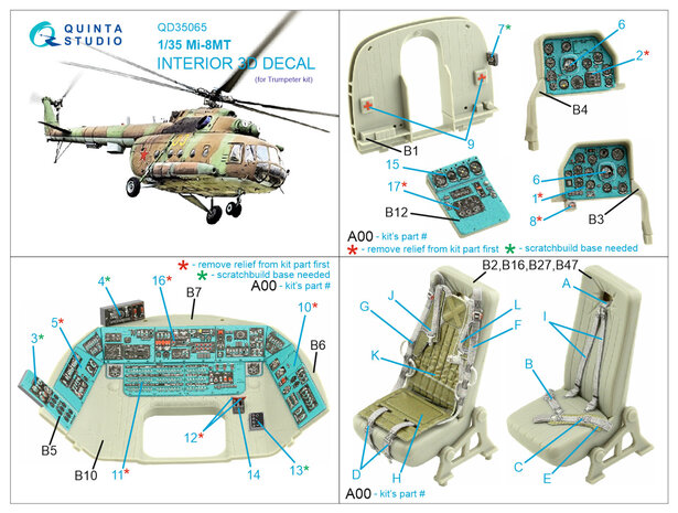 Quinta Studio QD35065 - Mi-8MT 3D-Printed & coloured Interior on decal paper (for Trumpeter kit) - 1:35