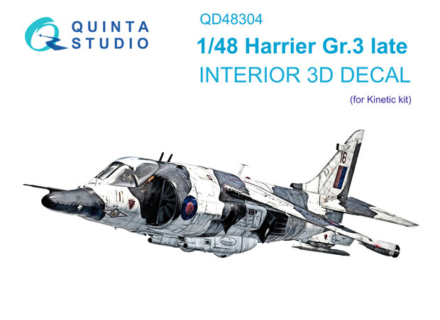 Quinta Studio QD48304 - Harrier Gr.3 late 3D-Printed & coloured Interior on decal paper (for Kinetic kit) - 1:48