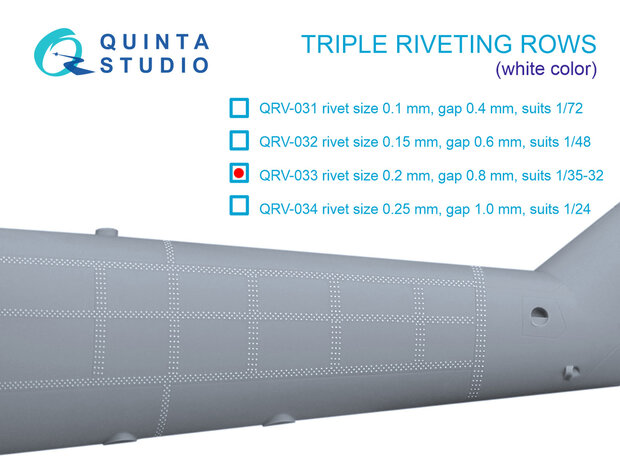 Quinta Studio QRV-033 - Triple riveting rows (rivet size 0.20 mm, gap 0.8 mm), White color, total length 3,7 m/12 ft  - 1:32