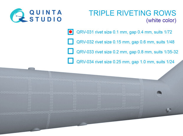 Quinta Studio QRV-031 - Triple riveting rows (rivet size 0.10 mm, gap 0.4 mm), White color, total length 6.6 m/22 ft  - 1:72