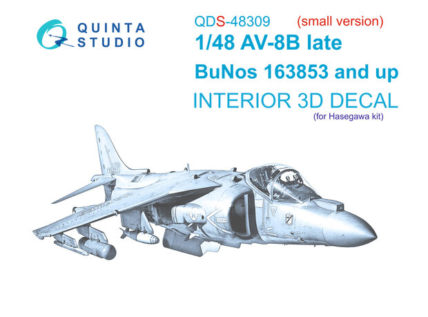 Quinta Studio QDS-48309 - AV-8B Late 3D-Printed & coloured Interior on decal paper (for Hasegawa kit) - Small Version  - 1:48