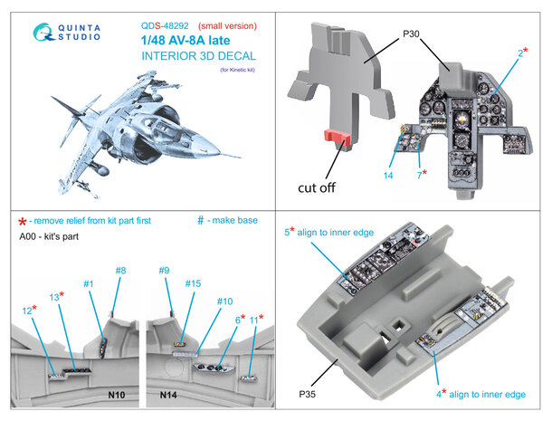 Quinta Studio QDS-48292 - AV-8A Late 3D-Printed & coloured Interior on decal paper (for Kinetic kit) Small Version  - 1:48