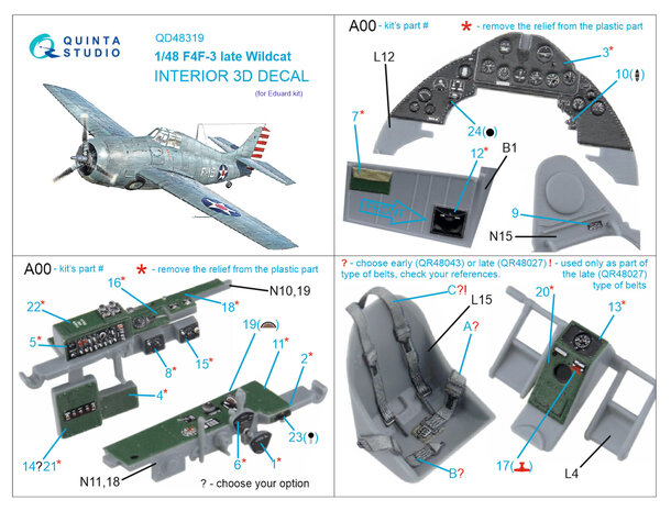 Quinta Studio QD48319 - F4F-3 late 3D-Printed & coloured Interior on decal paper (for Eduard kit)  - 1:48