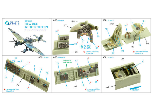 Quinta Studio QD72059 - Ju 87 D/G 3D-Printed & coloured Interior on decal paper (for Academy/Special Hobby kit) - 1:72