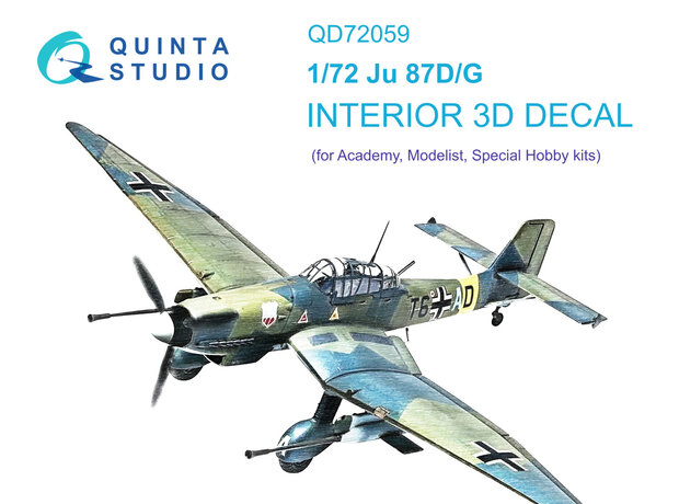 Quinta Studio QD72059 - Ju 87 D/G 3D-Printed & coloured Interior on decal paper (for Academy/Special Hobby kit) - 1:72