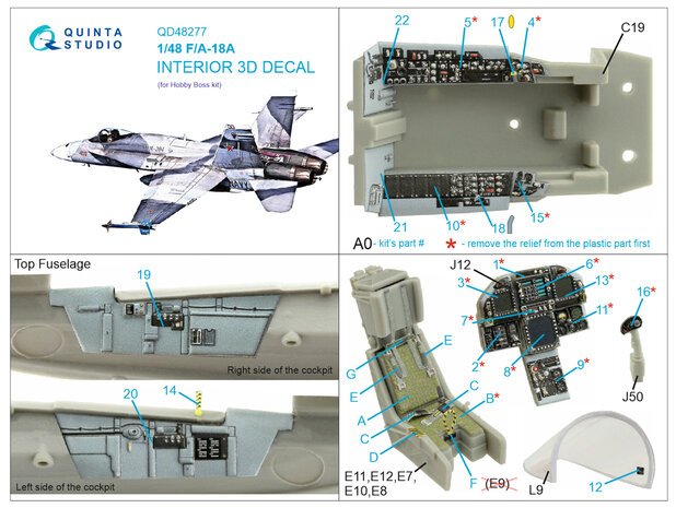 Quinta Studio QD48277 - F/A-18A 3D-Printed & coloured Interior on decal paper (for HobbyBoss kit) - 1:48