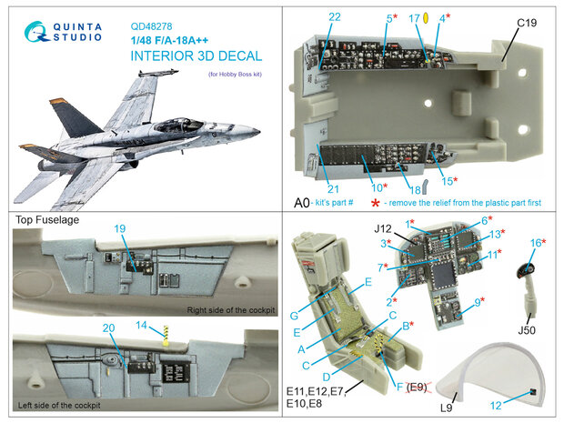 Quinta Studio QD48278 - F/A-18A++ 3D-Printed & coloured Interior on decal paper (for HobbyBoss kit) - 1:48