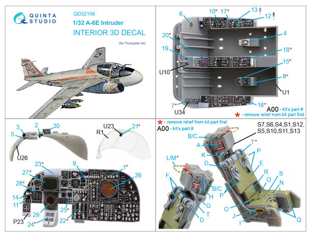 Quinta Studio QD32106 - A-6E Intruder 3D-Printed & coloured Interior on decal paper (for Trumpeter kit) - 1:32