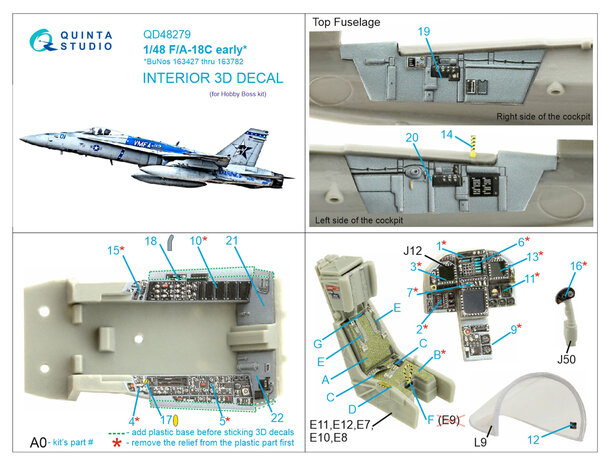 Quinta Studio QD48279 - F/A-18C early 3D-Printed & coloured Interior on decal paper (for HobbyBoss) - 1:48