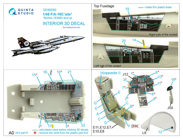 Quinta Studio QD48280 - F/A-18C late 3D-Printed & coloured Interior on decal paper (for HobbyBoss) - 1:48