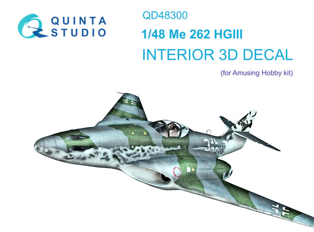 Quinta Studio QD48300 - Me 262 HGIII 3D-Printed & coloured Interior on decal paper (for Amusing Hobby) - 1:48