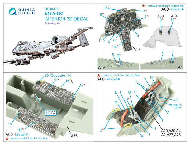 Quinta Studio QD48323 - A-10C 3D-Printed & coloured Interior on decal paper (for Academy kit) - 1:48