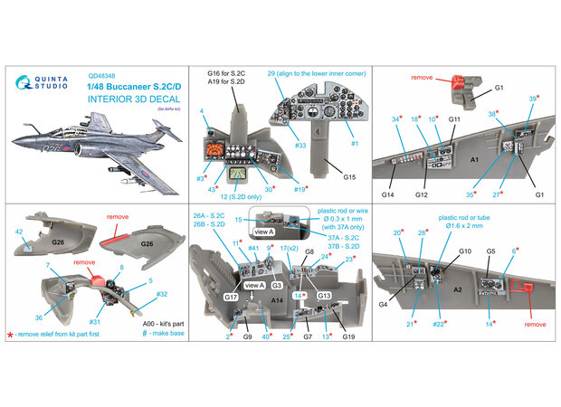 Quinta Studio QD48348 - Buccaneer S.2C/D 3D-Printed & coloured Interior on decal paper  (for Airfix kit) - 1:48