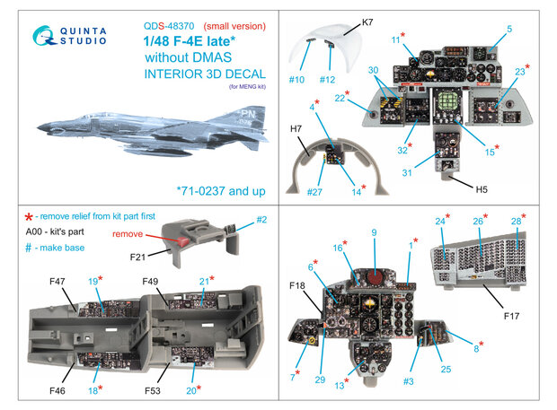 Quinta Studio QDS-48370 - F-4E late without DMAS 3D-Printed & coloured Interior on decal paper (for Meng kit) - Small Version - 1:48